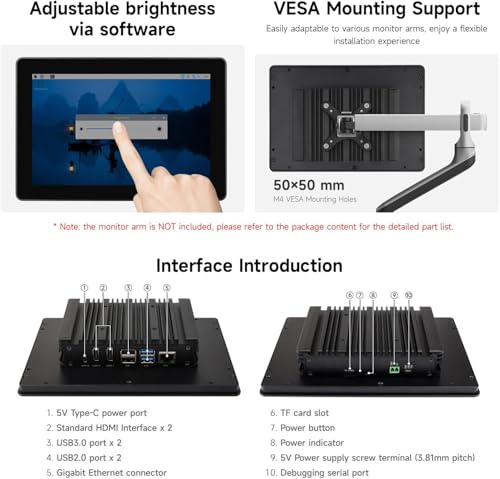Image of Industrial HMI All-in-one 10.1inch Touch Display Compatible with Raspberry Pi 4 (Included), Supports Dual 4K HDMI Output, 10-Point Touch, Aluminum Alloy Case @XYGStudy (PI4-HMI-101D)