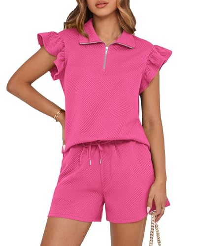 BTFBM Women's 2 Piece Outfits Sweatsuit Zipper V Neck Casual