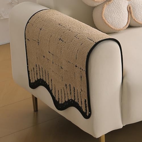 Image of HOKIPO Premium Supple Soft Wavy Anti-Slip Armrest Cover for Sofa, 1 Pair, Brown (AR-5971-BRN*2)