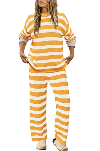 Image of SENSERISE Womens Striped Set Sweater Lounge Sets