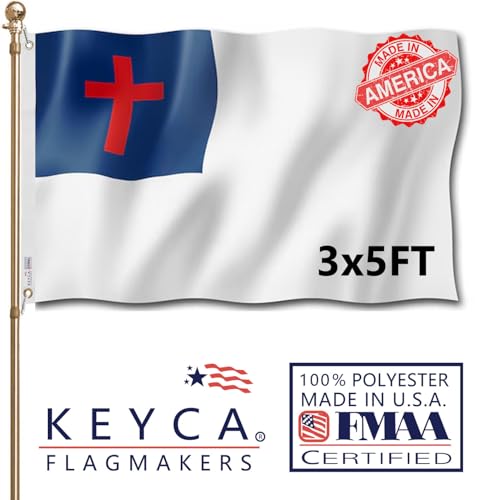 KEYCA Christian Cross Flag 3x5 FT Made in The USA- Heavy Duty Vibrant Colors Double Sided Christianity Church Jesus Faith Flag with 2 Brass Grommets for Home/Company/Indoor Outdoor Decoration