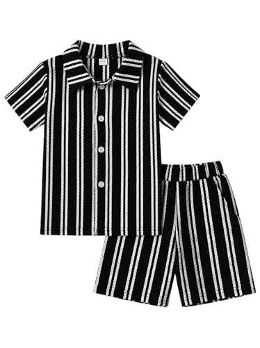 Image of Cakaner Tween Boys Summer Clothes 2 Piece Short Sleeve Graphic T-Shirt and Shorts Casual Outfit Set Size 7-14
