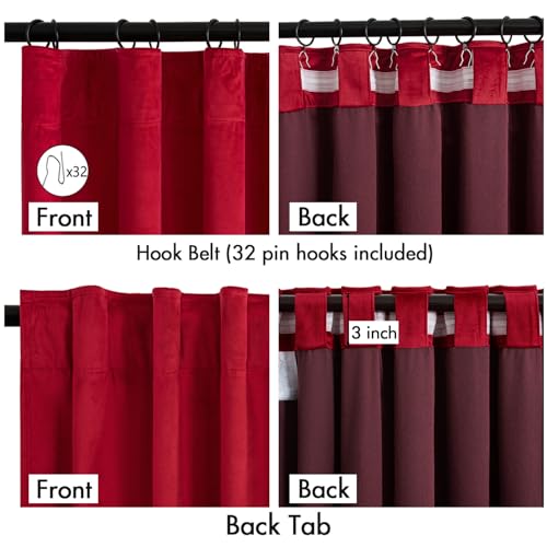 Image of MIULEE Velvet Curtains 50W x 84L 2 Panels Red Blackout Curtains | Luxury velvet fabric, pinch pleat design, back tab hooks, thermal insulated, blackout light blocking, for living room bedroom