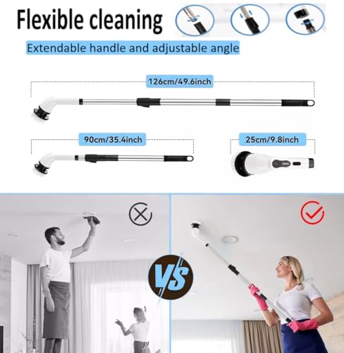Image of Electric Spin Scrubber, Rotating & Cordless Cleaning Brush with 9 Replaceable Brush Heads and Adjustable Extension Handle. Dual Speed Power, IPX7 Waterproof for Bathroom, Kitchen, Tile, Floor & Car.