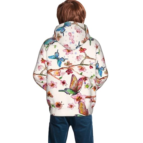 Watercolor Floral With Butterflies Kid Hoodies Boys Sweatshirts Girls Pullover with Pocket4