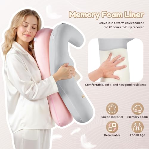 Image of FLORICH Memory Foam Kids Travel Pillow, Car Sleeping Pillow, F-Shape Car Pillows for Adults and Children, Traveling Car Pillow for Kids with Removable Pillowcase (Dark Grey)