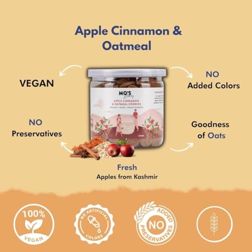 Mo's Apple Cinnamon & Oatmeal Cookies, 200gms | Healthy Cookies | Healthy Snacks | Wholesome Snacking | Vegan, 100% Natural & Preservatives Free