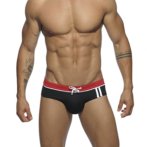 COMLIFE Men's Side Stripe Sports Triangle Swim Trunks Solid Colour Nylon Fitness Swimming Shorts2