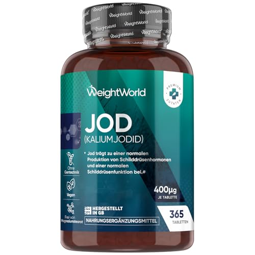 Jod Tabletten - 400µg pro Tablette - 365 Kaliumjodid Tabletten - 1 Jahresvorrat - Jod trägt zu einer normalen kognitiven Funktion bei (EFSA) - 1 Tablette Täglich - Iodine von WeightWorld