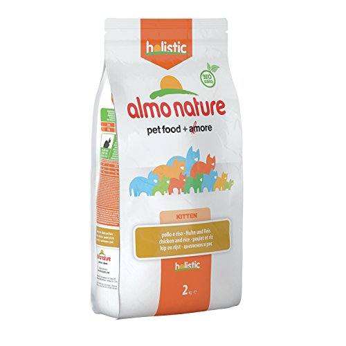 Almo Nature | Pienso , Gatitos Pequeños Holistic Kitten Pollo y Arroz (2 kg). Comida para Gatos Junior Natural. Alimento Balanceado Seco, Alto en Proteínas.