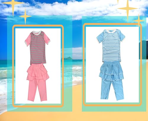 Image of SARBUTER Girls Swimsuit Two-Piece Short-Sleeve Ruffled Shorts Swimwear Beach Swimsuit Suit for 4-14 Years