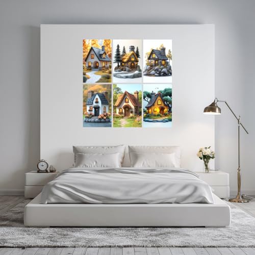 Image of SiddArtify Cottagecore Wall Art Prints Set - Whimsical House Poster Decor for Living Room Bedroom - 12x18 inch Sticker Pack of 6