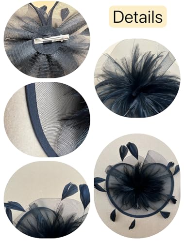 SAFERIN Butterfly Fascinator Hat Kentucky Derby Fascinators Halloween Costume Party Bohemian Wedding Headpiece(a-Black) - Thumbnail 2