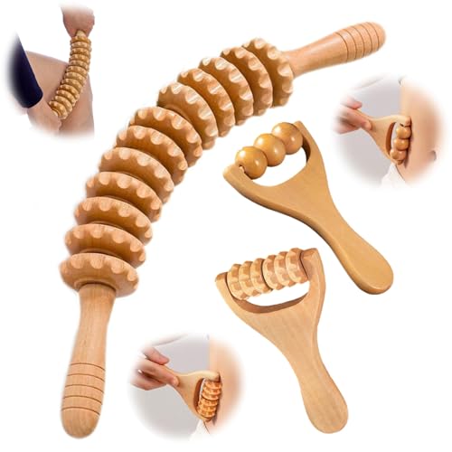 Puniama Wood Therapy Massage Roller Stick – Beech Wood Lymphatic Drainage Tool for Cellulite Reduction, Muscle Relaxation & Body Shaping – Natural Maderoterapia Massager for Legs, Thighs & Back