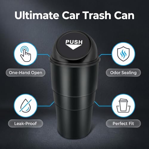 Image of Cup Holder Trash Can, Leakproof Car Trash Can with Lid, Trash Bin for Car Accessories, Mini Garbage Bin Organizer for Automotive Office Home Kitchen, Applicable to Women and Men