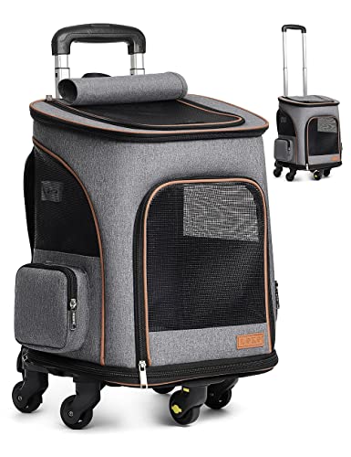 Lekesky Sac à Dos pour Chiens avec Trolley 2 en 1, Sac à Dos pour Chats Extensible Sac à Dos pour Chiens avec roulettes pour Chats et Chiens jusqu'à 8-10kg, Trolley pour Chiens (Gris XL)
