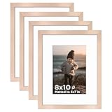 KINLINK 8x10 Picture Frame Rose Gold Set of 4, Wooden Photo Frames Matted 5x7 with Plexiglass for 5x7 with Mat or 8x10 without Mat for Table and Wall Display
