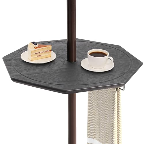 Sundale Outdoor Adjustable Umbrella Table, LED 23'' Portable Polygon Umbrella Tray for 1.5ft Patio Umbrella Pole, Black