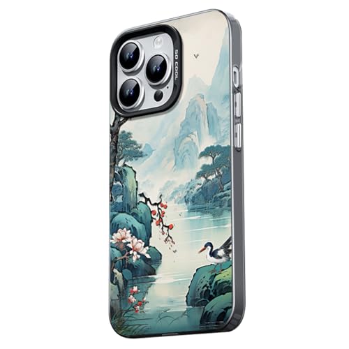 Funda iPhone 15 Pro Max estilo chino con patrón pintura paisaje funda delgada antichoque