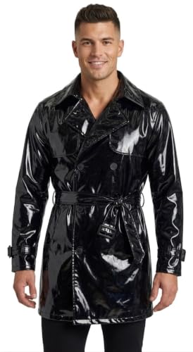 Gabardina negra de PVC cortavientos con vinilo impermeable para caballero