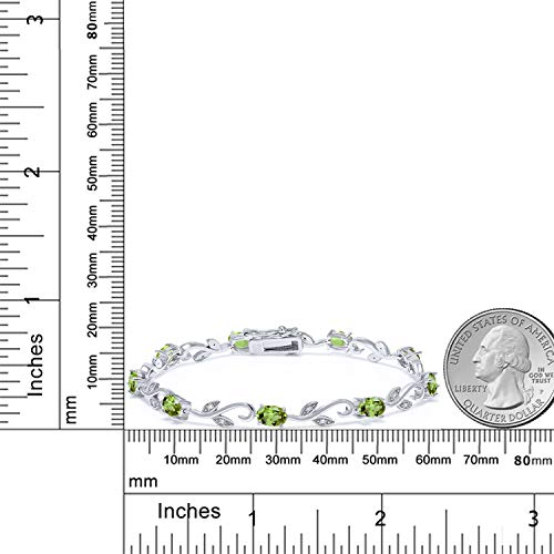 Gem Stone King 4.63 Cttw Oval Green Peridot and Diamond Greek Vine Tennis Bracelet For Women | 925 Sterling Silver | Gemstone Birthstone | 7 Inch4