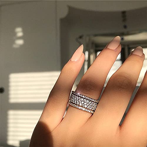 925 Sterling Silver Shiny Full Diamond Ring Cubic Zirconia Rings CZ Diamond Multi Row Ring Eternity Engagement Wedding Band Ring for Women (US Code6-10) (7)2