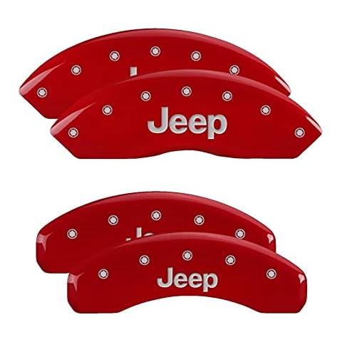 MGP Caliper Covers - Brake Caliper Covers 2007-20018 Jeep Wrangler (2018 JK Chassis) 2008-2012 Jeep Liberty - Front and Rear Set - Jeep Logo - Red Cover