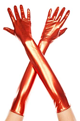Extra Long Metallic Gloves, Red