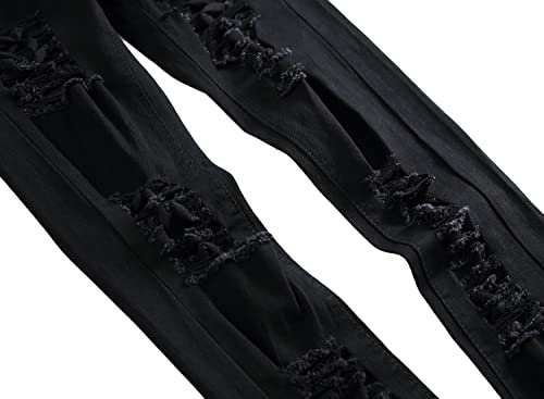 Image of Men's Ripped Slim Fit Jeans Straight Leg Denim Pants
