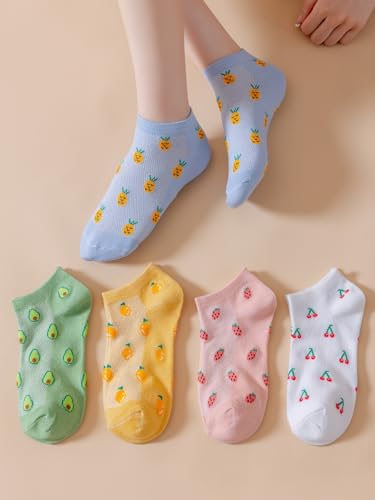 Image of WDIRARA Women's 5 Pair Cute Fruit Graphic Ankle Socks Funny Low Cut Sock Pairs for Girl Teen