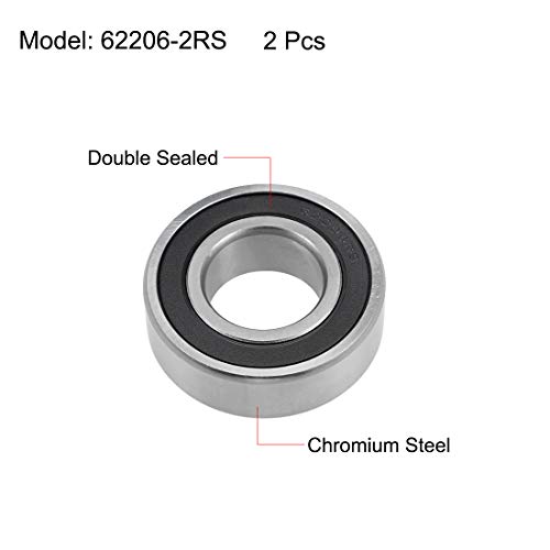 uxcell 62206-2RS Deep Groove Ball Bearings 30mm x 62mm x 20mm Double Sealed Chrome Steel Z2 ABEC1 2pcs by uxcell - Image 2