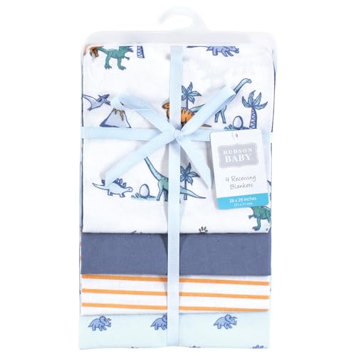 Image of Hudson Baby Unisex Baby Cotton Poly Flannel Receiving Blankets, Pastel Dino, One Size
