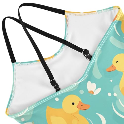 KLL Cute Yellow Ducks Swimming Lake Toddler Girl 1-Piecing Swimsuit Summer Swimwear Adjustable Shoulder Strap UPF 50+4