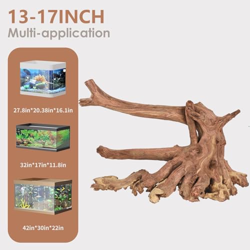 Image of Jorewood Natural Large Aquarium Driftwood for Fish Tanks & Reptile Terrariums - 100% Safe Fish Tank Decorations, Unique Twisted Branches 1-Piece 13-17 Inch Low Tannin, Easy to Sink