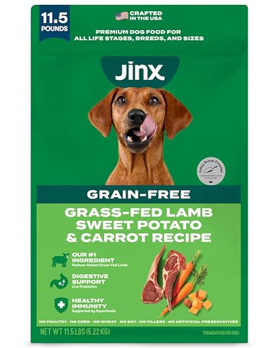 Jinx Premium Grain-Free Dry Dog Food, for All Lifestages - Grass-Fed Lamb, Sweet Potato & Carrot Dog Food with Superfoods for Immune Support & Probiotics for Digestive Support - No Fillers - 11.5lb