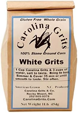 Carolina Grits Company Traditionally Stone Ground Carolina White Grits, Whole Grain, Gluten Free and non-GMO (White, 1 Pack (16 ounces))