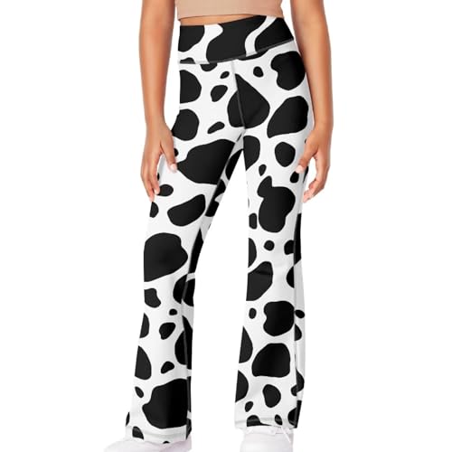 Cow Kids Flared Yoga Pants Girl High Waisted Flare Leggings Fit Workout for School Dancing Fitness Gym 5-14 Age