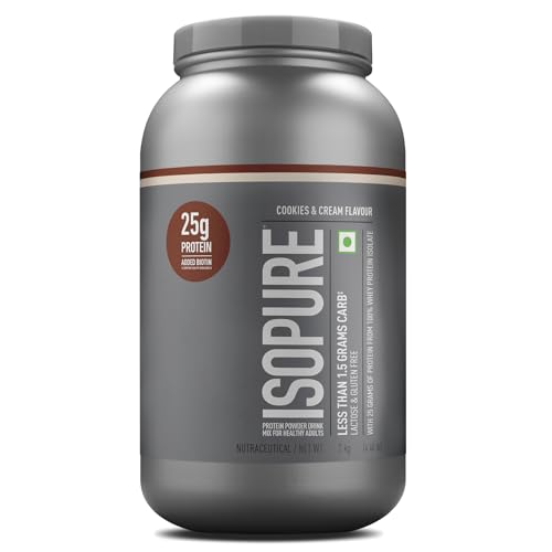 Image of Isopure Whey Protein Isolate Powder with less than 1.5gm of Carbs and Vitamins for Immune Support - 2 kg Cookies & Cream, Vegetarian protein for Men & Women. Offer Pack