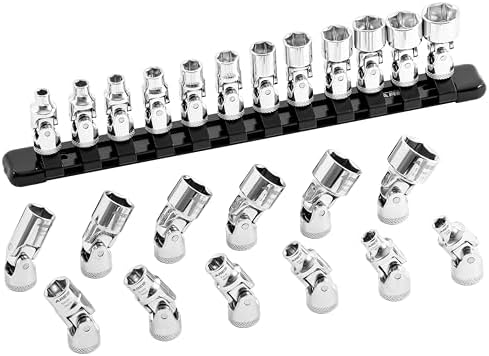 ARES 39009-12-Piece 1/4-Inch Drive Metric Flex Socket Set - 6 Point Sockets Constructed From Premium Heat Treated Chrome Vanadium Steel - Storage Rail Included