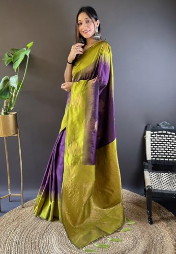 Image of SGF11- Women's Kanjivaram Woven Soft Silk Saree With Blouse Piece