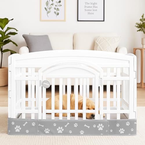 Image of Dog Playpen Bottom Pad Mat for 36 inch 4-Panel Playpens - Scratch & Chew-Resistant Puppy Pen Floor Mat with Hook & Loop Fasteners, Waterproof & Leakproof, Non-Slip (PrintGrey) (Playpen Not Included)