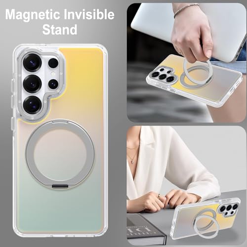 Image of Magnetic for Samsung Galaxy S26 Ultra Case with 360 Stand [Compatible with Magsafe] [Fluorescent Design] [1 Screen Protector] Slim Translucent Matte Case for Galaxy S26 Ultra 6.9 inch, White