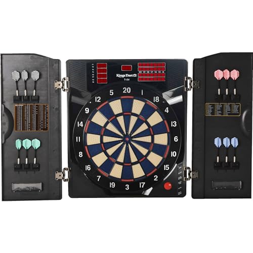 Kings Dart Dart-Set Dartkabinett Profi | Elektronisches Dartscheiben-Set mit 38 Spielvarianten und Cricket | Für 1-8 Spieler | Mit Sprachausgabe | Schwarz | Zubehör enthalten Kings Dart Dart-Set Dartkabinett Profi | Elektronisches Dartscheiben-Set mit 38 Spielvarianten und Cricket | Für 1-8 Spieler | Mit Sprachausgabe | Schwarz | Zubehör enthalten