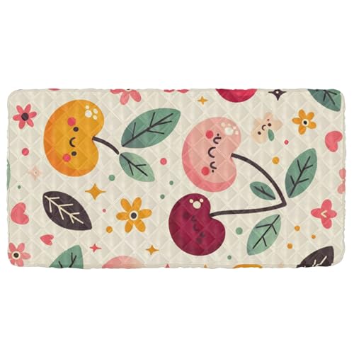 Portable Toddler Bed Sheet for Kids Cute Cherry and Little Flowers Travel Bed Fitted Sheet