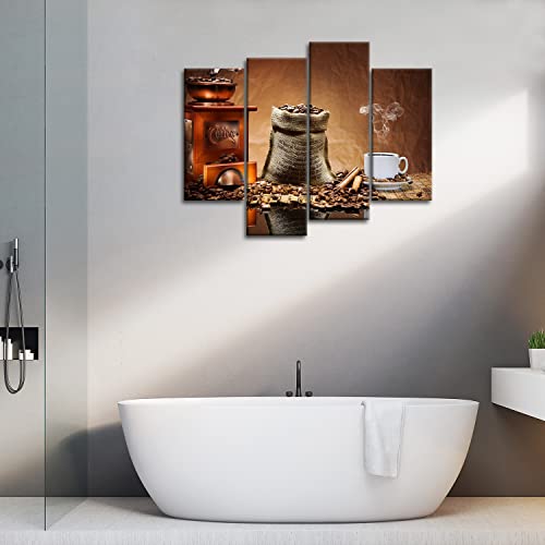 So Crazy Art- Coffee Wall Art Kitchen Decor Brown Coffee Beans And Cup Plate In The Cafe Canvas Pictures Artwork 4 Panel Food Painting Prints For Home Living Dining Room #TOP4