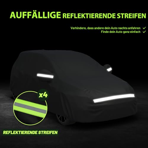 Favoto Autoabdeckung Winter Vollgarage Auto Abdeckplane Staubdicht Wasserdicht Autohülle Autoplane Car Cover für 400cm-435cm Schrägheck Schwarz 435cm x 180cm x 160cm 2.8kg