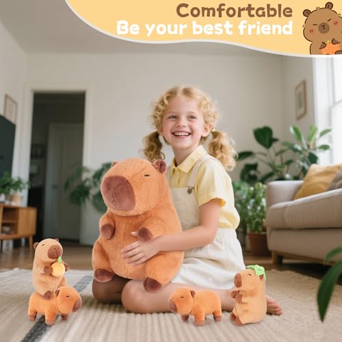 5-in-1 Capybara Stuffed Animals with Babies Inside, 5PC Set Capybara Plush with Mommy & 4 Babies, Soft Toy Decor, Cute 3 to 8 Year Old Girl Boy Gifts, Imaginative Play Toy(Capibara)