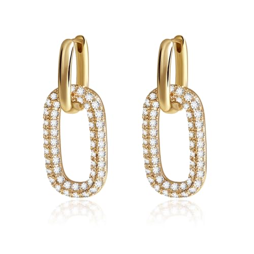 Gold Double Huggie Hoop Earrings for Women, 14K Gold Plated Hypoa...