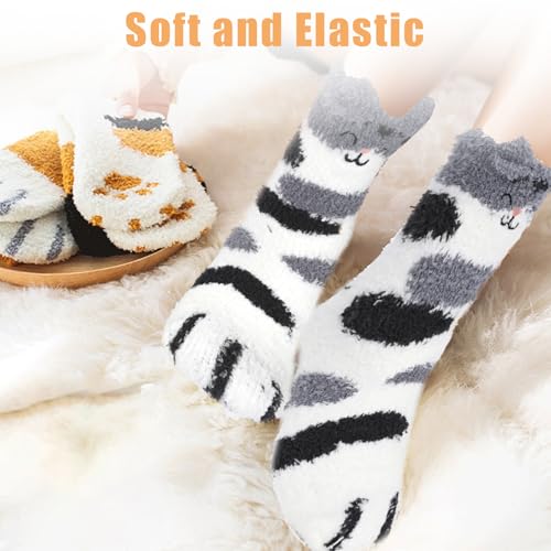 Fuzzy Socks for Women,Soft Cat Paw Socks,Cute Animal Winter Warm Fuzzy Slipper Sock,Funny Gifts for Pet Lovers4
