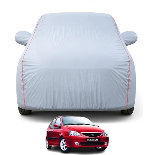 Image of Premium Car Cover For Tata Indica V2 (2001-2018) Models | Waterproof, UV & Dust Protection car body cover |Mirror & Antenna Pocket |Triple Stitched, Soft Inner Lining, Belt & Buckle (Dark Grey)